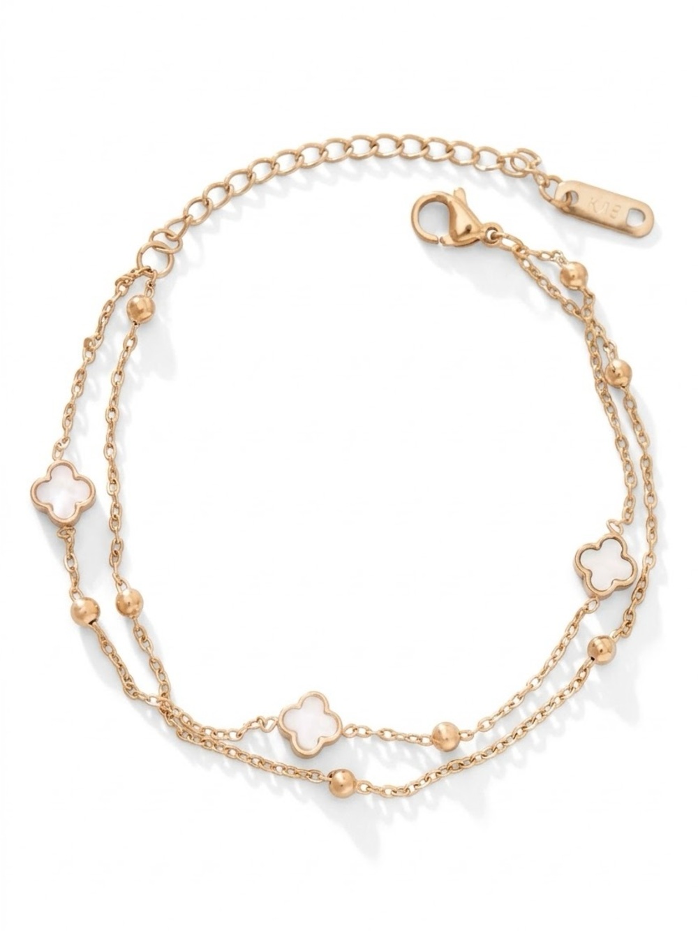 18k Gold Tone White Clover Cable Chain Bracelet, waterproof stainless steel